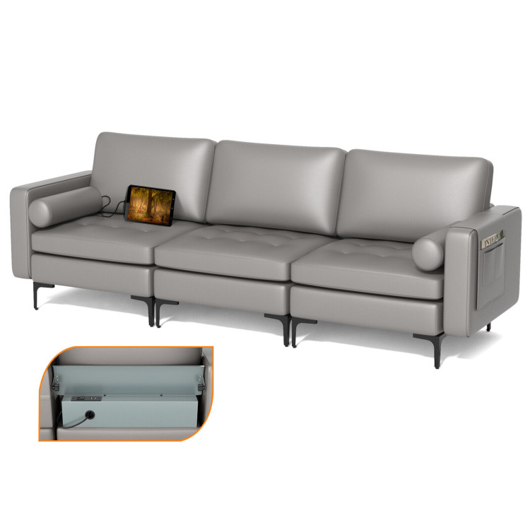Modular 3-Seat Sofa Couch with Socket USB Ports and Side Storage PocketCostway Gallery View 7 of 11