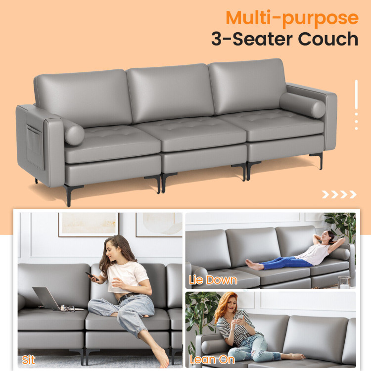 Modular 3-Seat Sofa Couch with Socket USB Ports and Side Storage PocketCostway Gallery View 9 of 11
