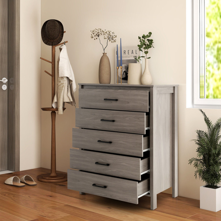 5 Fabric Drawers Dresser with Metal Frame and Wooden Top - Costway