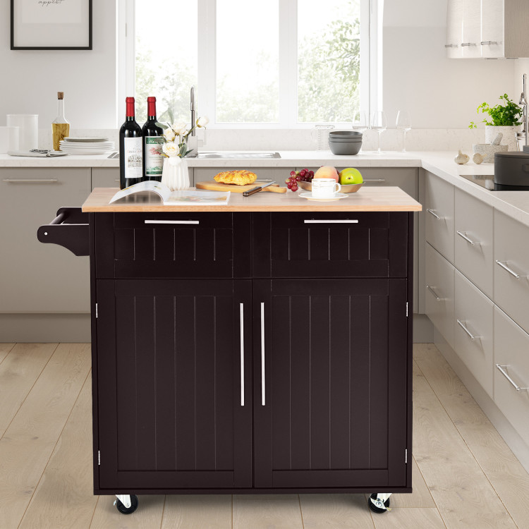 Heavy Duty Rolling Kitchen Cart with Tower Holder and Drawer-BrownCostway Gallery View 2 of 10