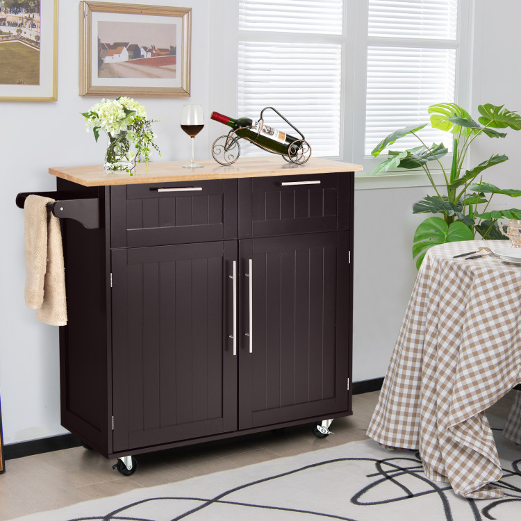 Heavy Duty Rolling Kitchen Cart with Tower Holder and Drawer-BrownCostway Gallery View 6 of 10