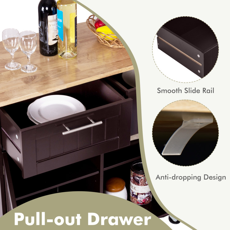 Heavy Duty Rolling Kitchen Cart with Tower Holder and Drawer-BrownCostway Gallery View 10 of 10