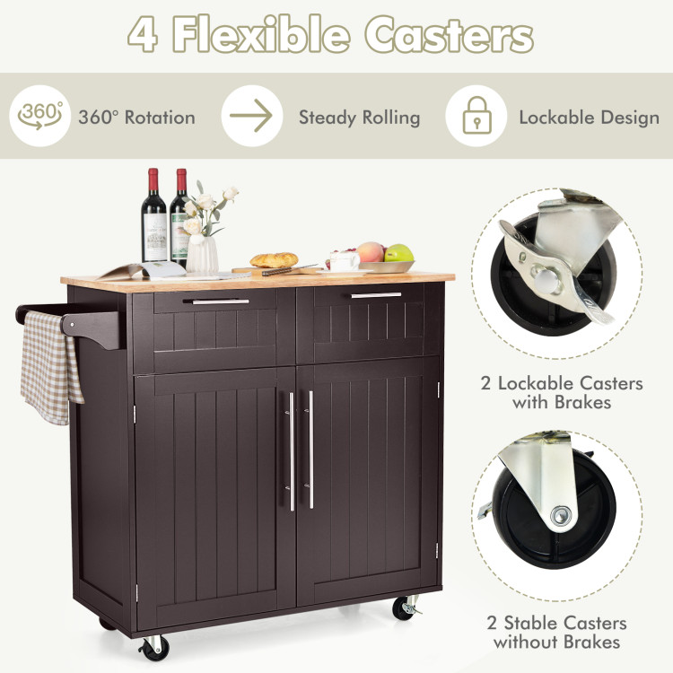 Heavy Duty Rolling Kitchen Cart with Tower Holder and Drawer-BrownCostway Gallery View 9 of 10