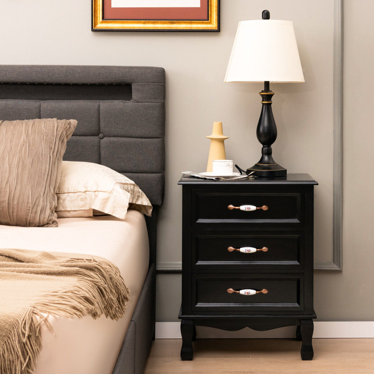 3 Drawers Nightstand with Solid Wood Legs for Living Room Bedroom-BlackCostway Gallery View 1 of 7