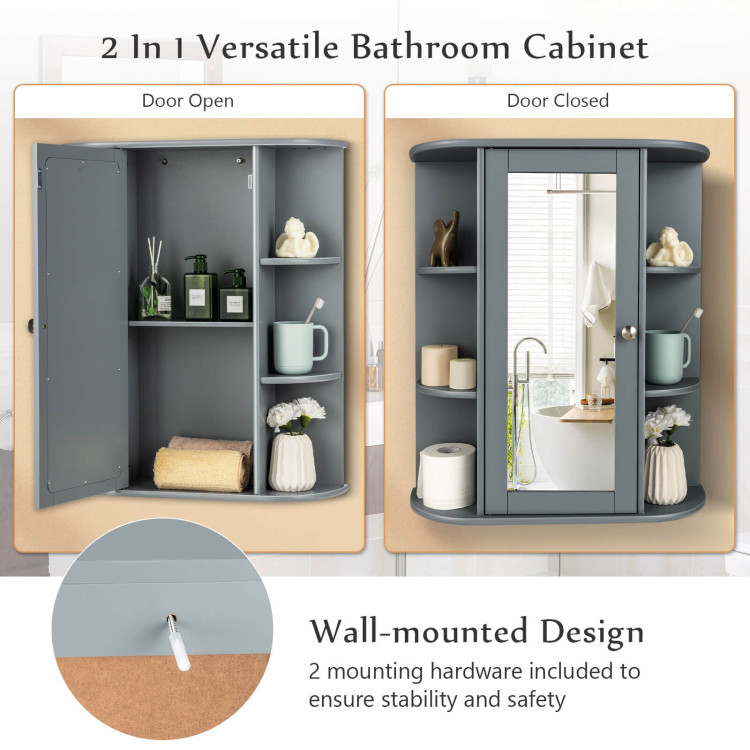 Bathroom Single Door Shelves Wall Mount Cabinet with Mirror - Costway