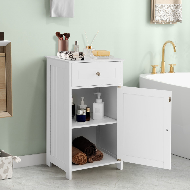Freestanding Slim Bathroom Cabinet with Drawer and Adjustable Shelves -  Costway