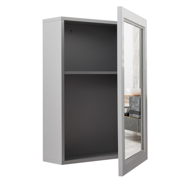 Gymax Wall Mounted Medicine Storage Cabinet Bathroom Organizer Cupboard w/Mirror Gray