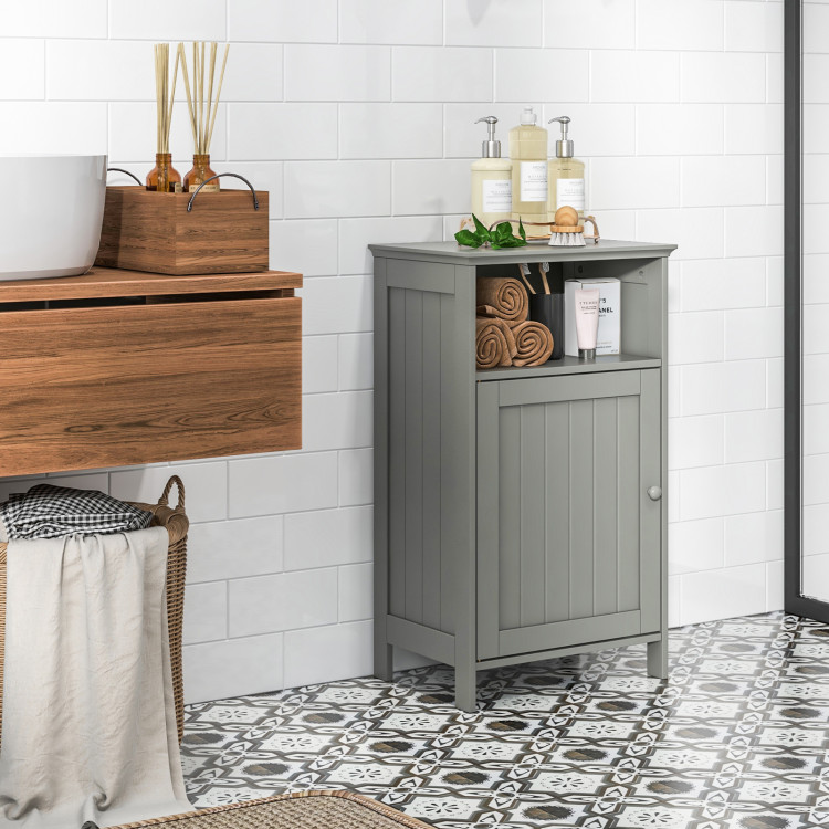 Freestanding Slim Bathroom Cabinet with Drawer and Adjustable Shelves -  Costway