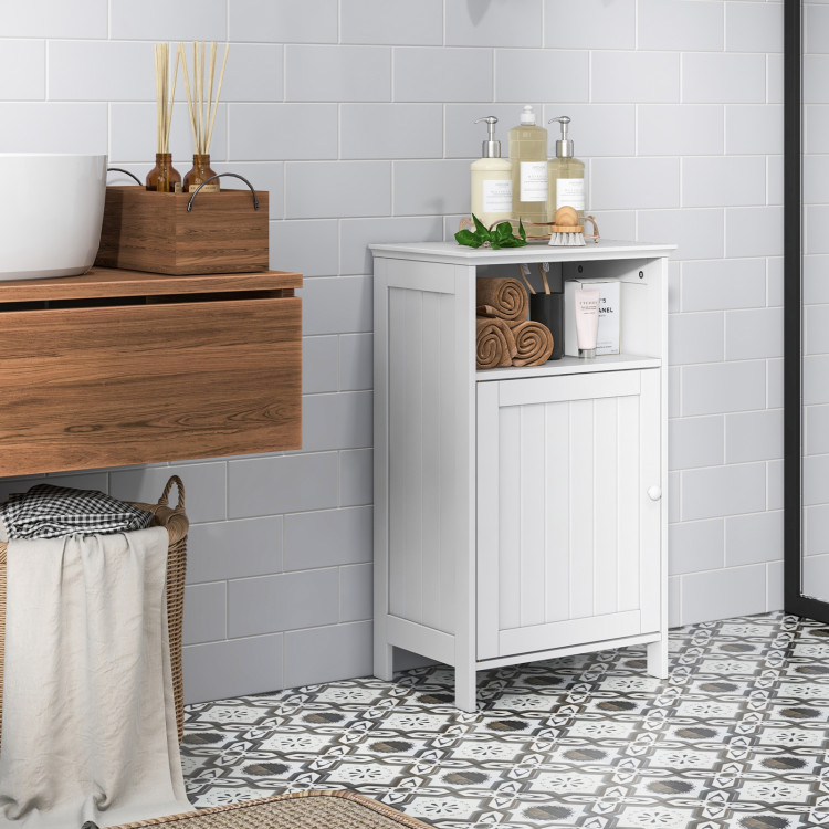 Freestanding Slim Bathroom Cabinet with Drawer and Adjustable Shelves -  Costway