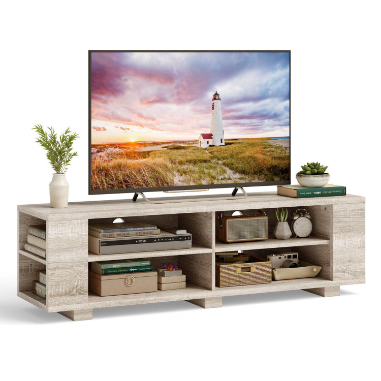 59 Inch Console Storage Entertainment Media Wood TV Stand-OakCostway Gallery View 7 of 10