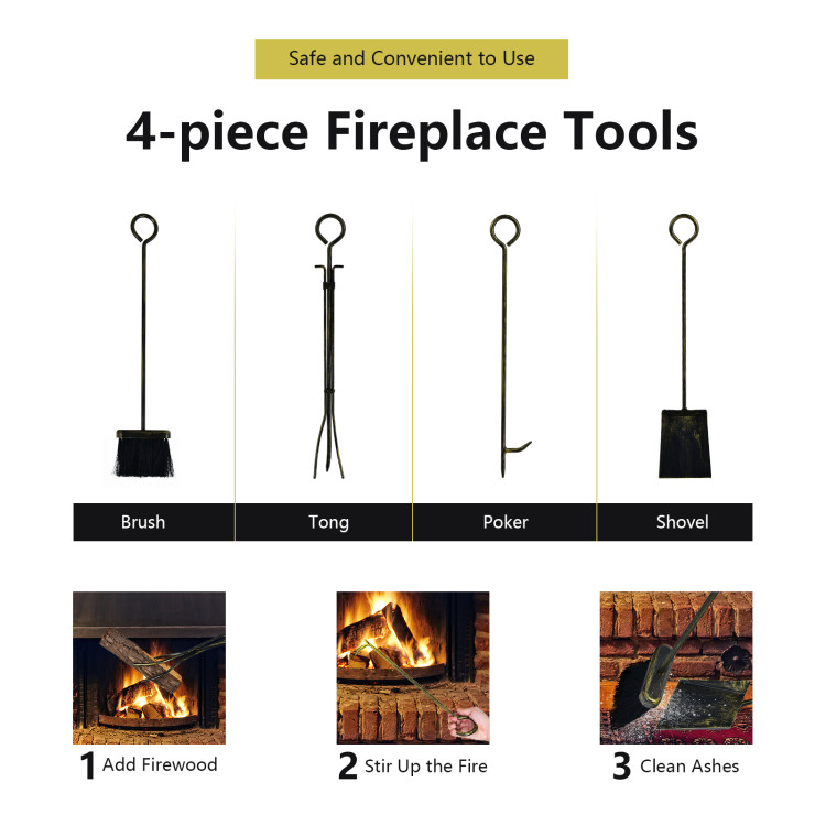 Fireplace Log Rack with 4 Pieces Fireplace Tools-BronzeCostway Gallery View 11 of 11