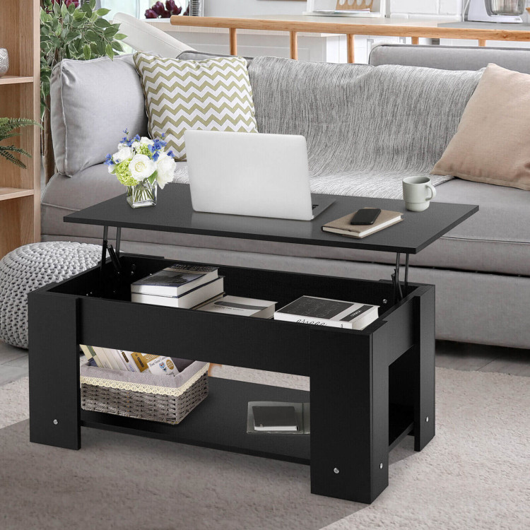 Coffee Table with Lift-up Desktop and Hidden Storage-BlackCostway Gallery View 2 of 10