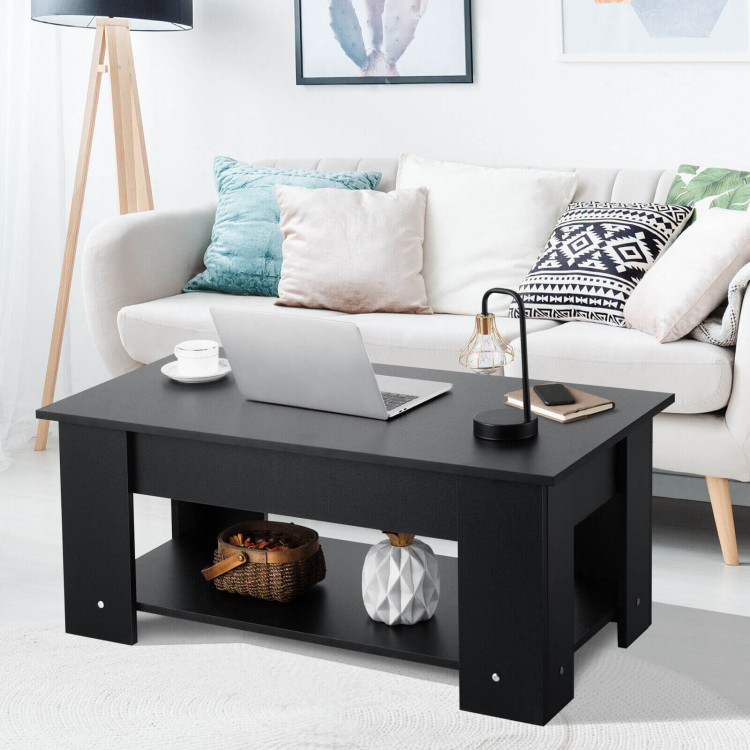 Coffee Table with Lift-up Desktop and Hidden Storage-BlackCostway Gallery View 6 of 10