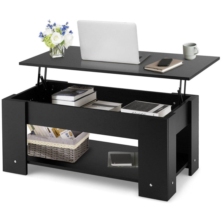 Coffee Table with Lift-up Desktop and Hidden Storage-BlackCostway Gallery View 8 of 10
