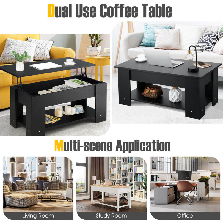 Coffee Table with Lift-up Desktop and Hidden Storage-BlackCostway Gallery View 9 of 10