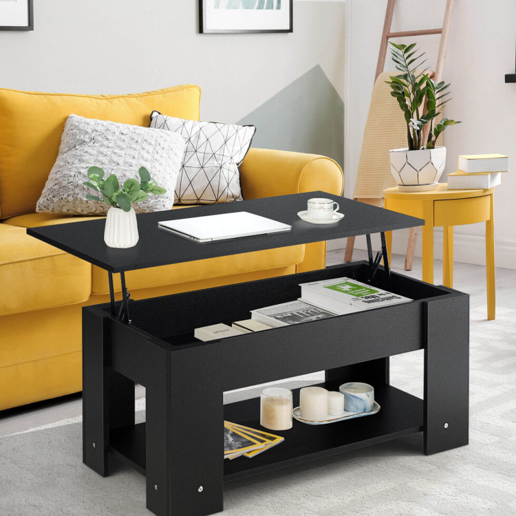 Coffee Table with Lift-up Desktop and Hidden Storage-BlackCostway Gallery View 7 of 10