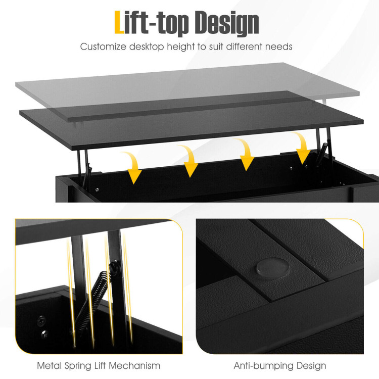 Coffee Table with Lift-up Desktop and Hidden Storage-BlackCostway Gallery View 10 of 10