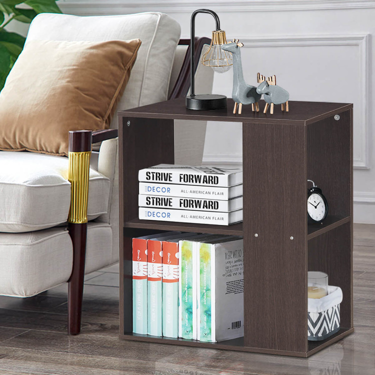 2-Tier Side End Table with Storage Shelves -BrownCostway Gallery View 6 of 10