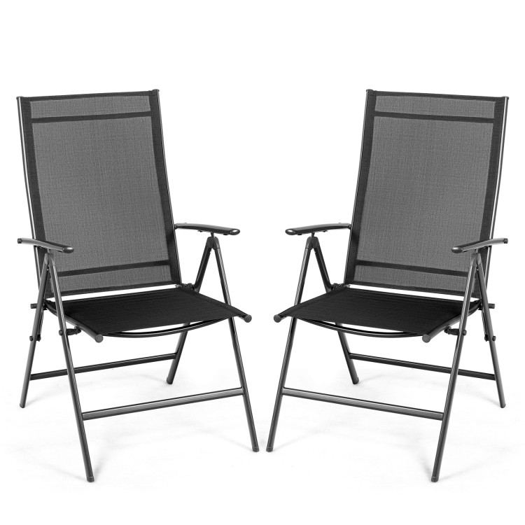Set of 2 Adjustable Portable Patio Folding Dining Chair Recliners-BlackCostway Gallery View 1 of 9