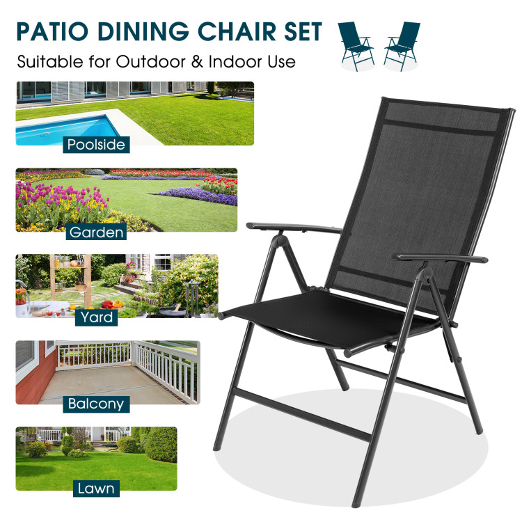Set of 2 Adjustable Portable Patio Folding Dining Chair Recliners-BlackCostway Gallery View 8 of 9