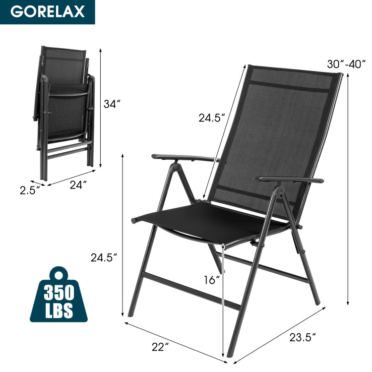 Set of 2 Adjustable Portable Patio Folding Dining Chair Recliners-BlackCostway Gallery View 4 of 9