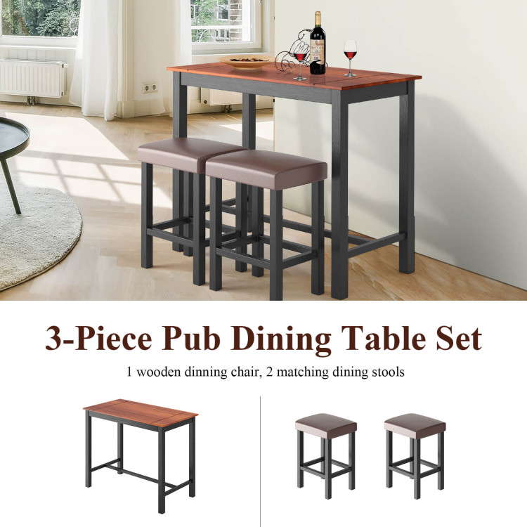 3 Piece Set Pub Dining Table with StoolsCostway Gallery View 5 of 9