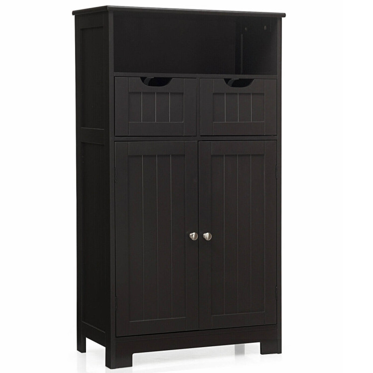 Bathroom Wooden Side Cabinet  with 2 Drawers and 2 Doors-Dark BrownCostway Gallery View 1 of 10