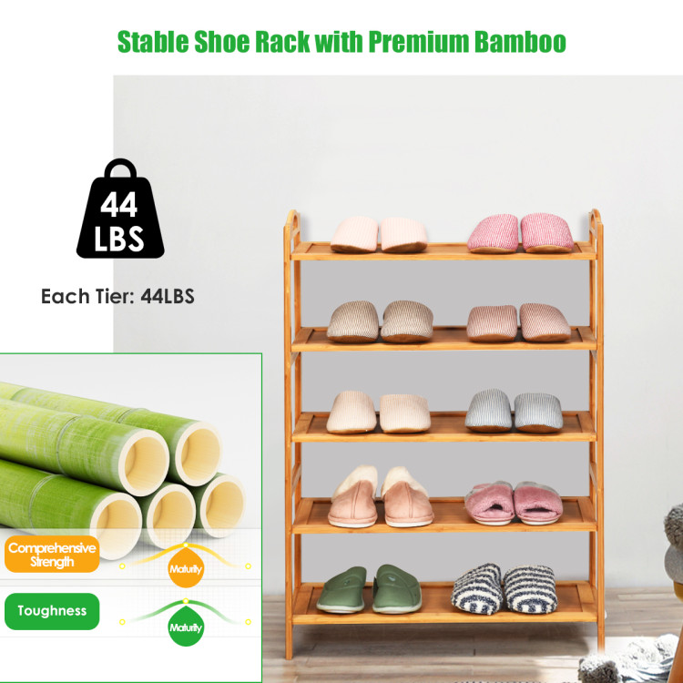Folding 3-Tier Bamboo Shoe Rack Durable Sturdy Shoe Free Standing Shoe  Organizer