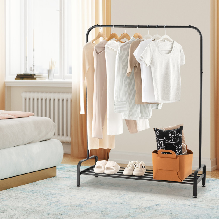 Heavy Duty Clothes Stand Rack with Top Rod and Lower Storage Shelf - Costway