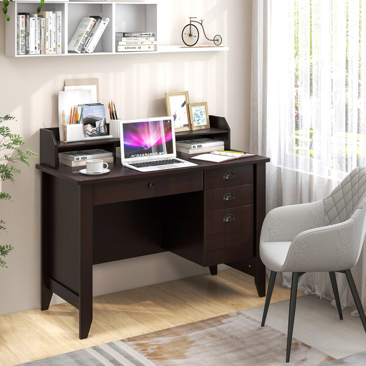 Writing Computer Home Office Desk with 2 Storage Shelves on Left or Right  Side, Industrial Simple Style Wood Table Metal PC Laptop Notebook 47