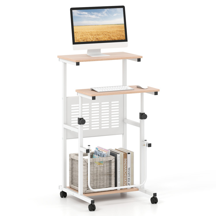 Height Adjustable Mobile Computer Stand-Up Desk with 2 Modes - Gallery View 1 of 10