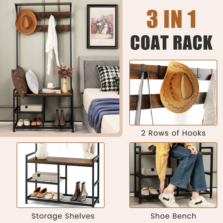 Coat Rack Stand,Designs 3 In 1 Coat Rack Coat Rack With Shoe Rack,  Freestanding Coat Rack For Hallway, With 8 Removable Hooks White Coat Rack  For