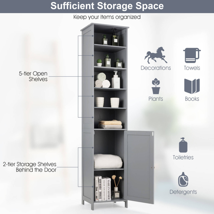 72 Inches Free Standing Tall Floor Bathroom Storage Cabinet-GrayCostway Gallery View 5 of 10