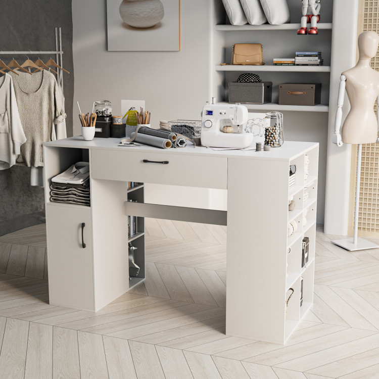 Costway White Folding Sewing Craft Table With Storage Shelves