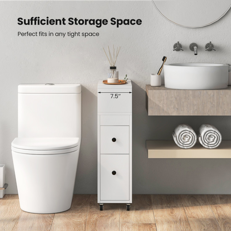 Small Bathroom Storage Cabinet, Free Standing Storage Cabinet with Slide  Out Drawers, Narrow Floor Bathroom Organizer Next to Toilet, Bathroom  Toilet