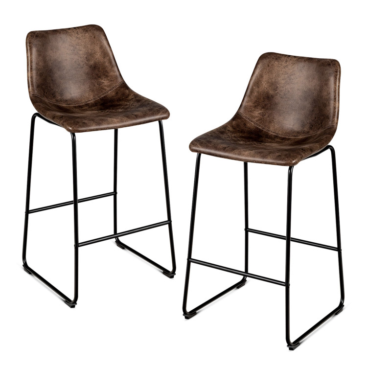 Set of 2 Bar Stool Faux Suede Upholstered Chairs-BrownCostway Gallery View 1 of 10
