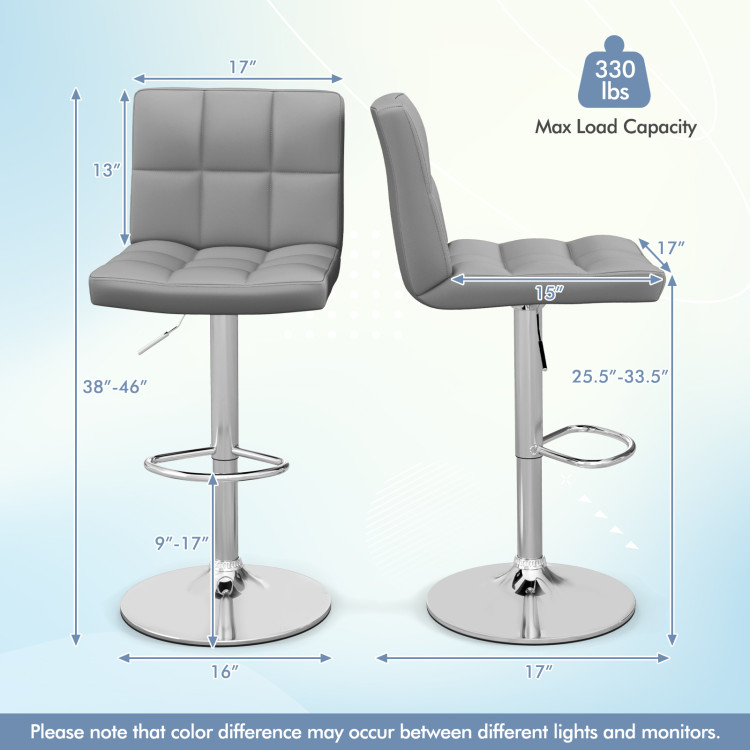 Armless PU Leather Bar Stool with Adjustable Height and Swivel Seat ...