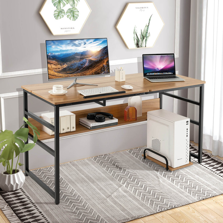 55 Inch Computer Desk with Tiltable Desktop for Drawing Writing-NaturalCostway Gallery View 1 of 9
