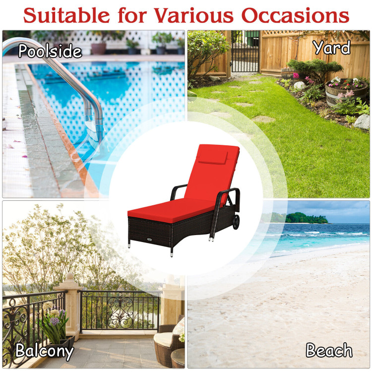 Costway Outdoor Patio Lounge Chair Chaise Fabric Adjustable Reclining  Armrest Pool Brown