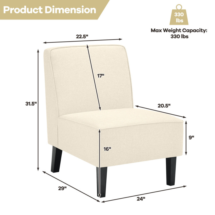 Modern Armless Accent Chair with Rubber Wood Legs-BeigeCostway Gallery View 4 of 11