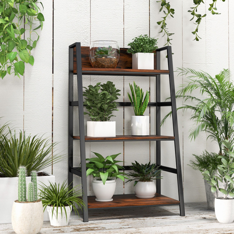 3-Tier Shelves Wood Shelving Unit Large Ladder Triangular Metal Display  Shelving Server Rack, 46 W x 21 D x 66.5 H