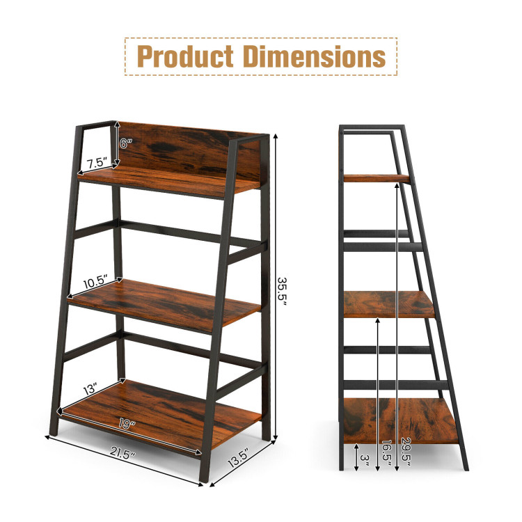 3-Tier Shelves Wood Shelving Unit Large Ladder Triangular Metal Display  Shelving Server Rack, 46 W x 21 D x 66.5 H
