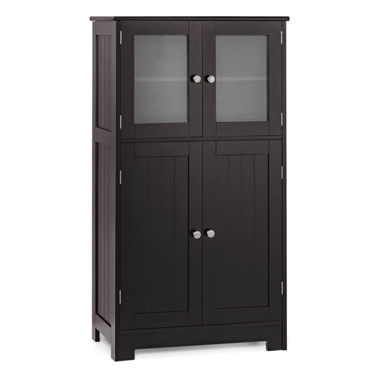 Bathroom Floor Storage Locker Kitchen Cabinet with Doors and Adjustable Shelf-BrownCostway Gallery View 1 of 10