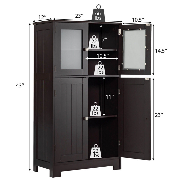Bathroom Floor Storage Locker Kitchen Cabinet with Doors and Adjustable Shelf-BrownCostway Gallery View 4 of 10
