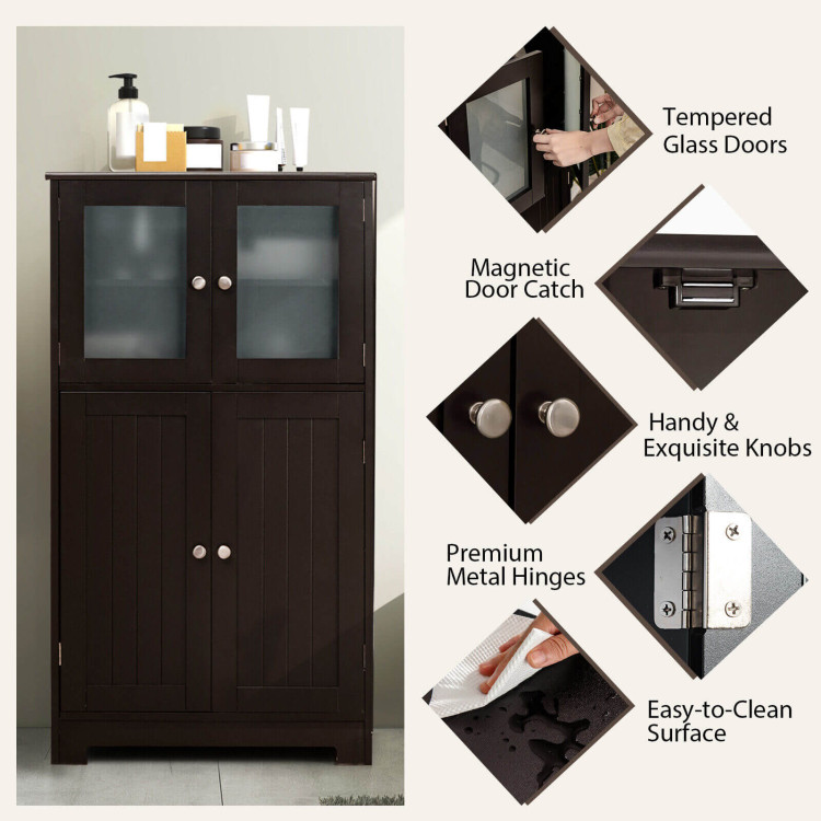 Bathroom Floor Storage Locker Kitchen Cabinet with Doors and Adjustable Shelf-BrownCostway Gallery View 5 of 10