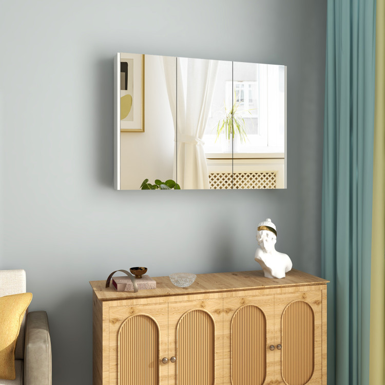3-Tiers Solid Wall Medicine Cabinet Adjustable Shelves Organizer w/ Mirror  Door
