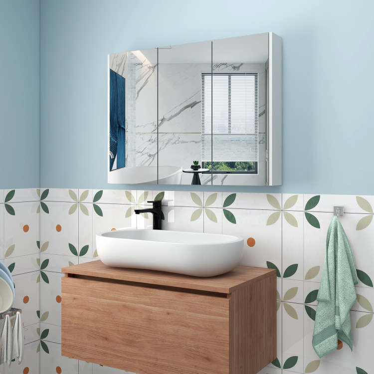 Waterproof Bathroom Wall Mounted Cabinet Shelf White With Mirror