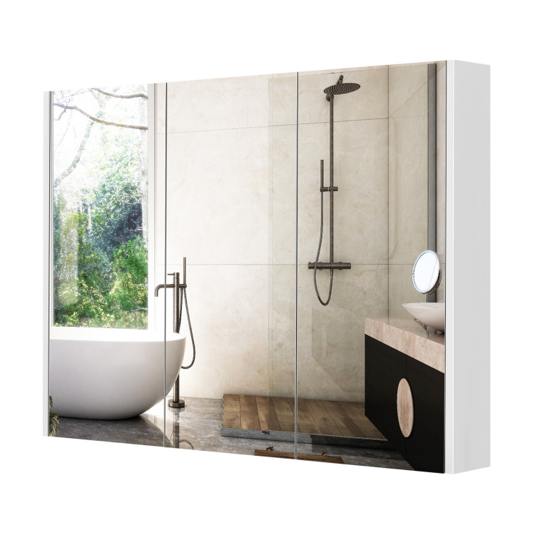 Frameless Bathroom Wall Mounted Mirror Cabinet with 3 Doors and Adjustable  Shelves - Costway