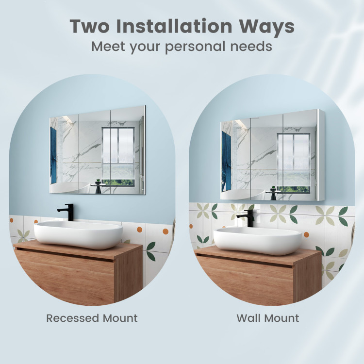 Frameless Bathroom Wall Mounted Mirror Cabinet with 3 Doors and ...