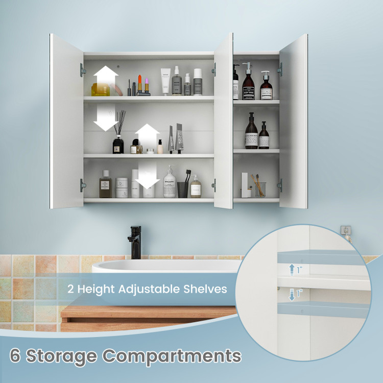 Wall Mount Organizer Medicine Cabinet Double Doors Wall Cabinet with Towel  Bar/Adjustable Shelf, Gray 
